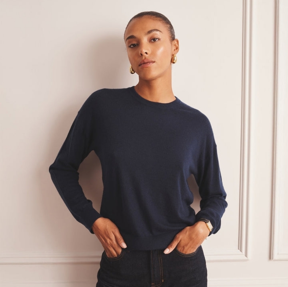 MARLOWE Dark Grey Cashmere + Silk Crew Sweater M